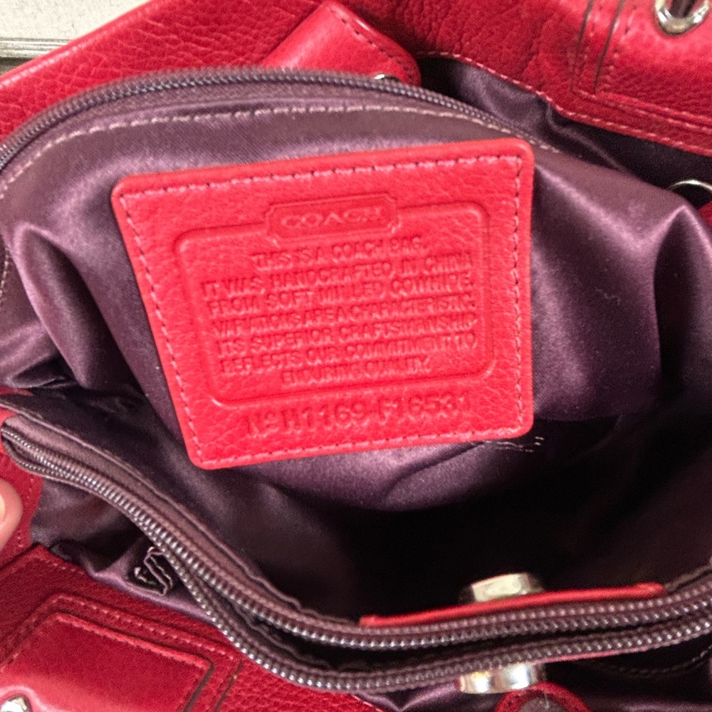 Coach Penelope Red Pebble Leather Shoulder Bag - Picture 8 of 14